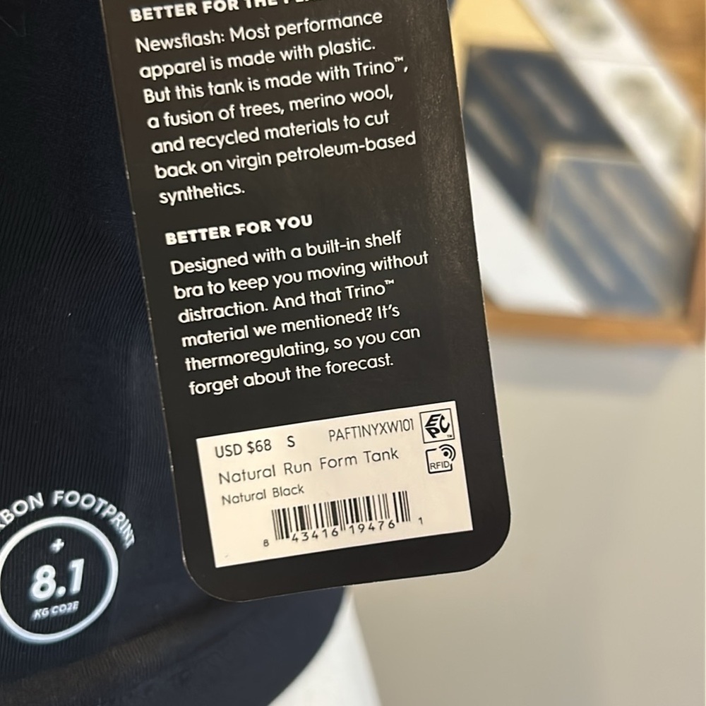 Allbirds Merino Wool Blend Natural Run Form Tank Top Bra Black Small NWT - Picture 4 of 7